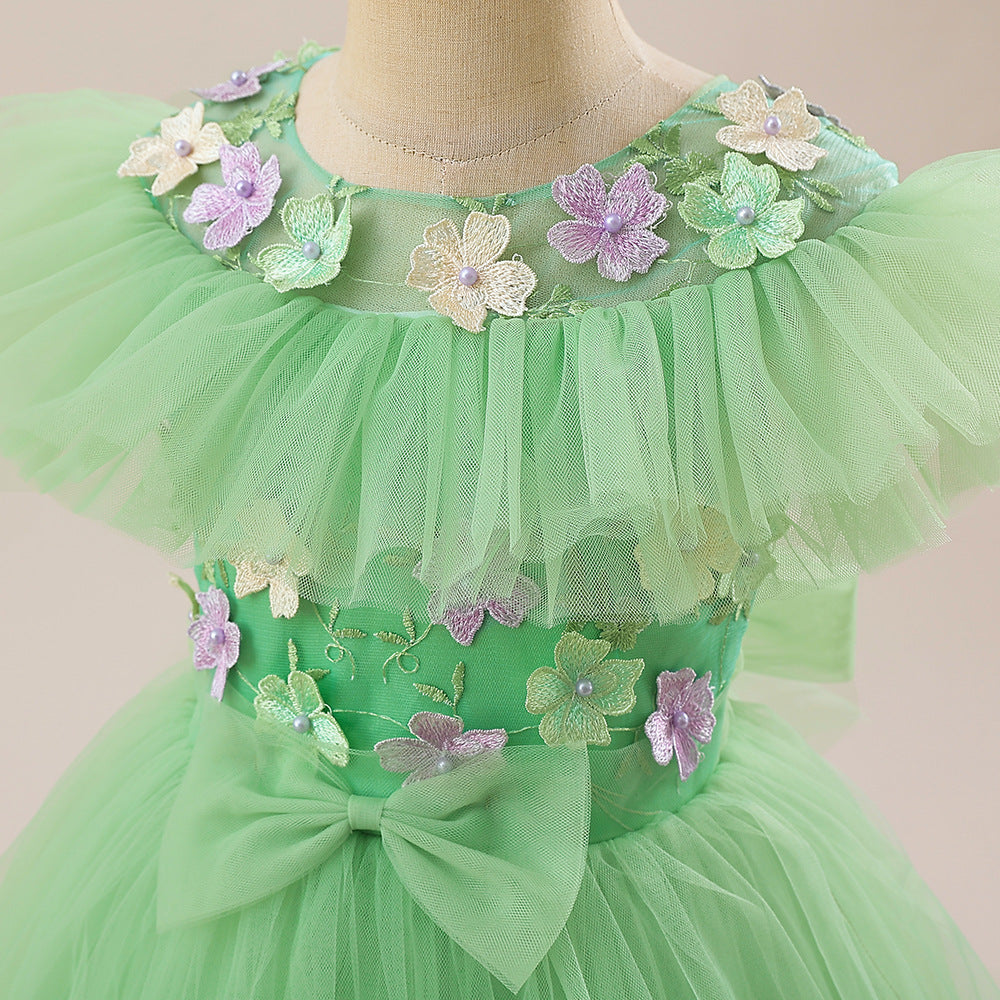 Vestido Infantil Verde Florzinhas e Lacinho