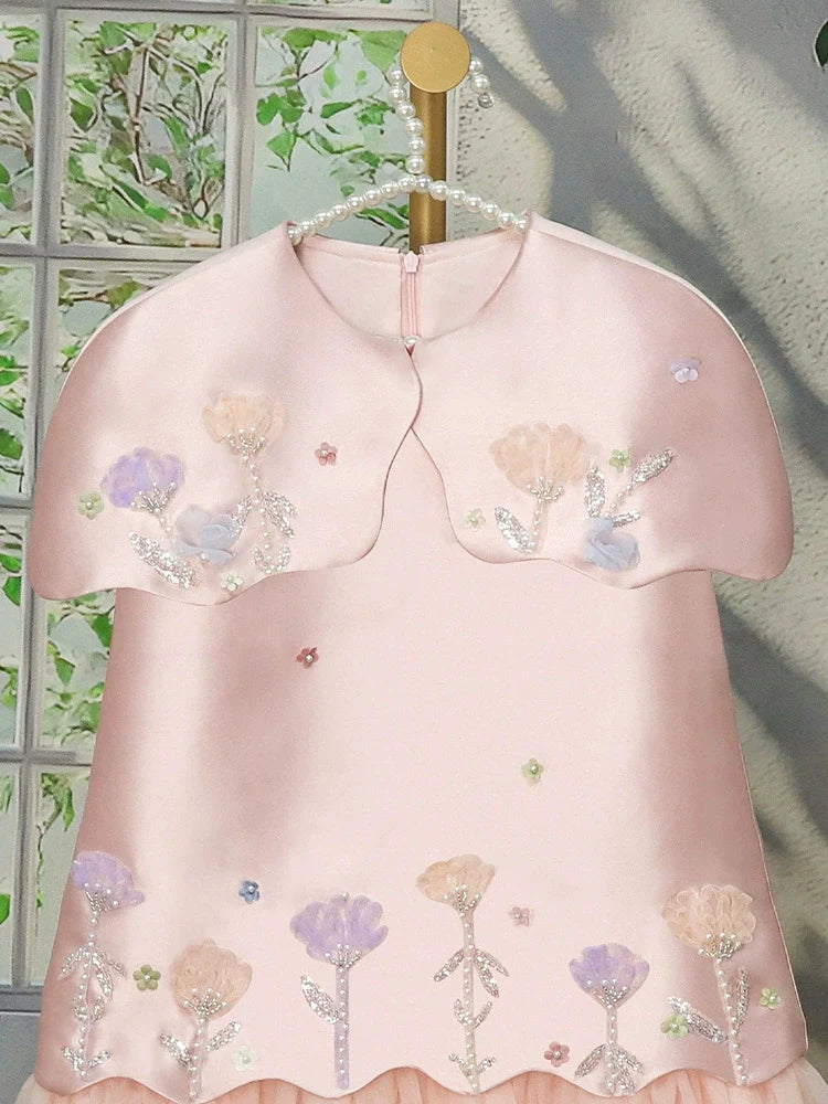 Vestido Infantil Floral Barrinha Tule