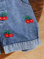 Jardineira Jeans Cerejinha + Blusinha