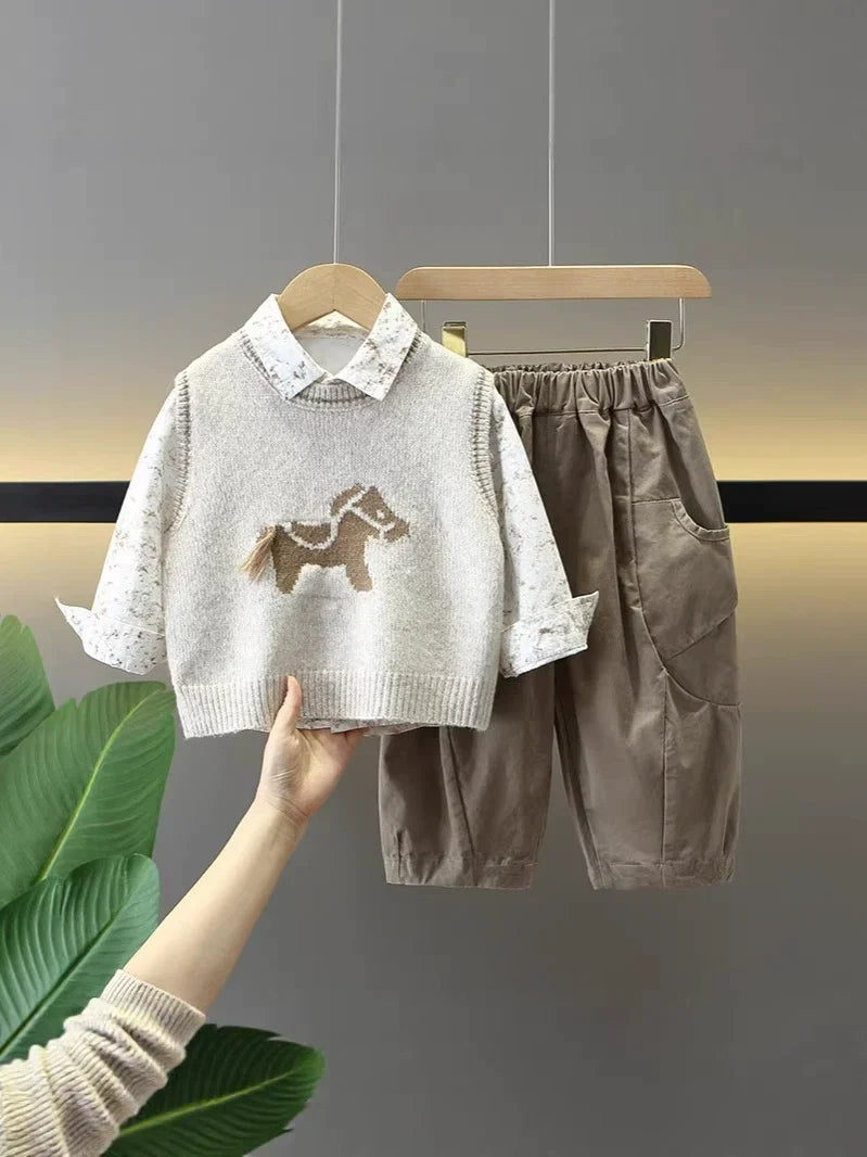 Conjunto Infantil 3 Peças Tricô Cavalinho