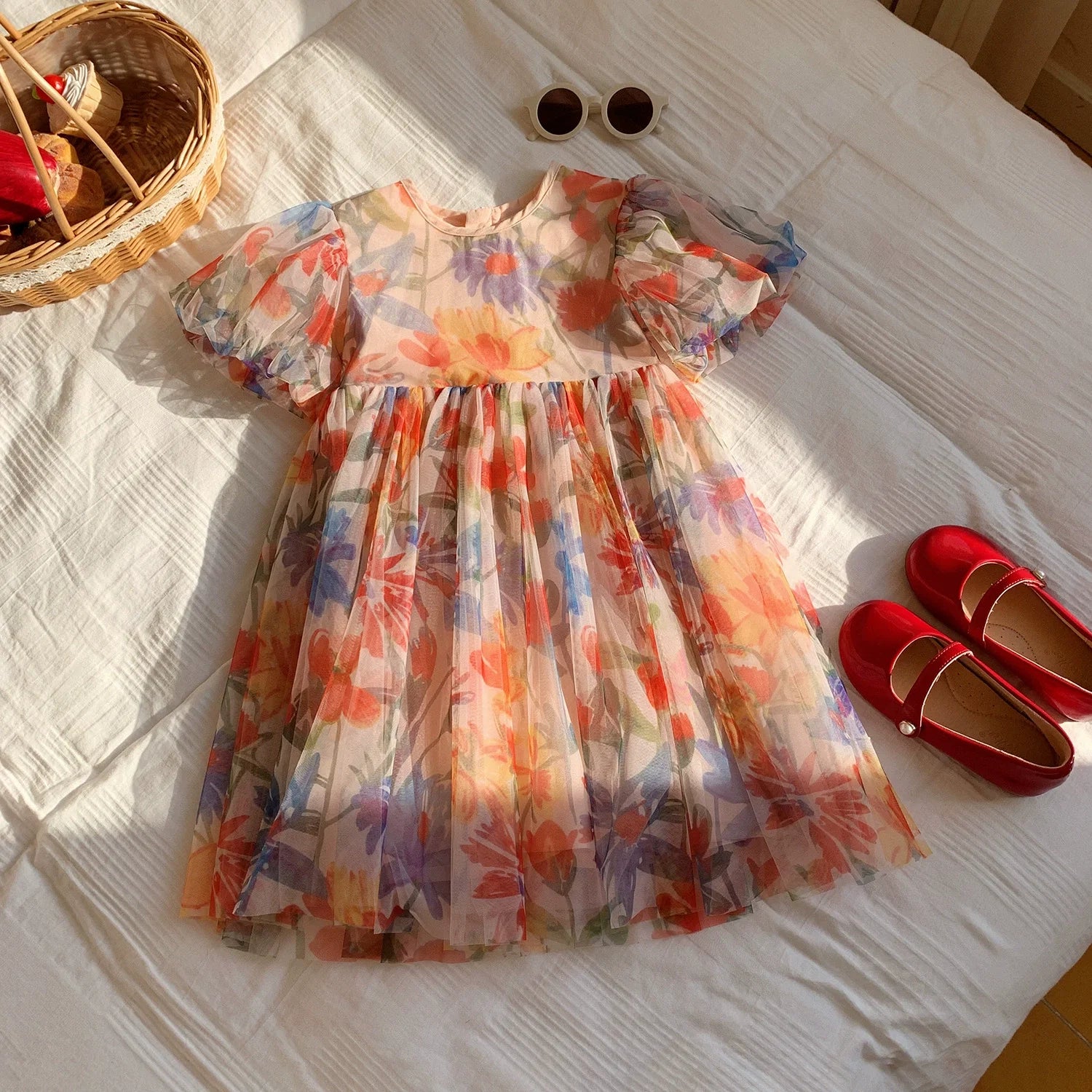 Vestido Infantil de Tule Floral