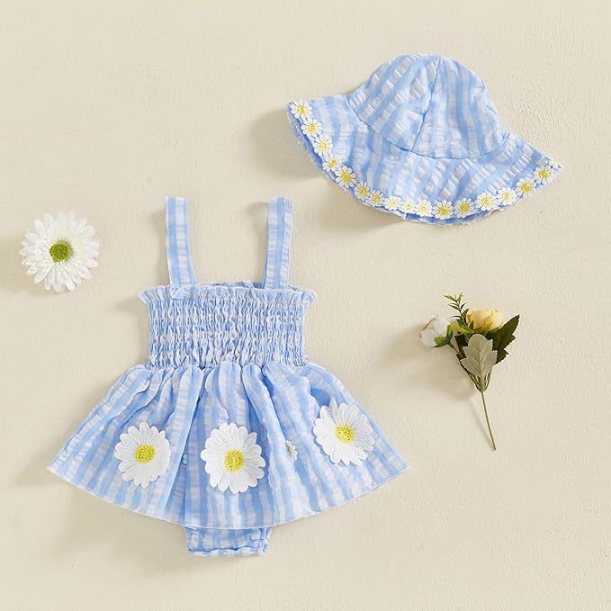 Body Infantil + Chapéu Azul Florzinhas