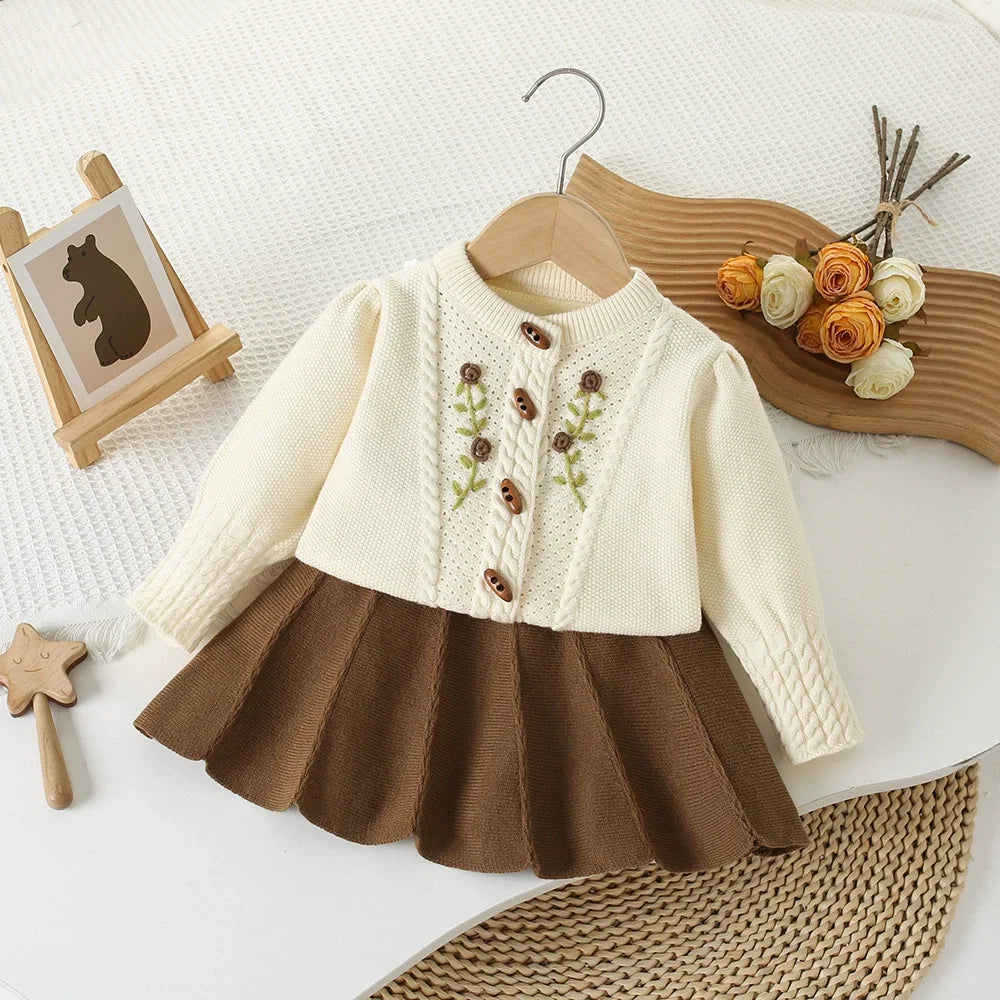Conjunto Infantil Feminino Tricô Florzinhas