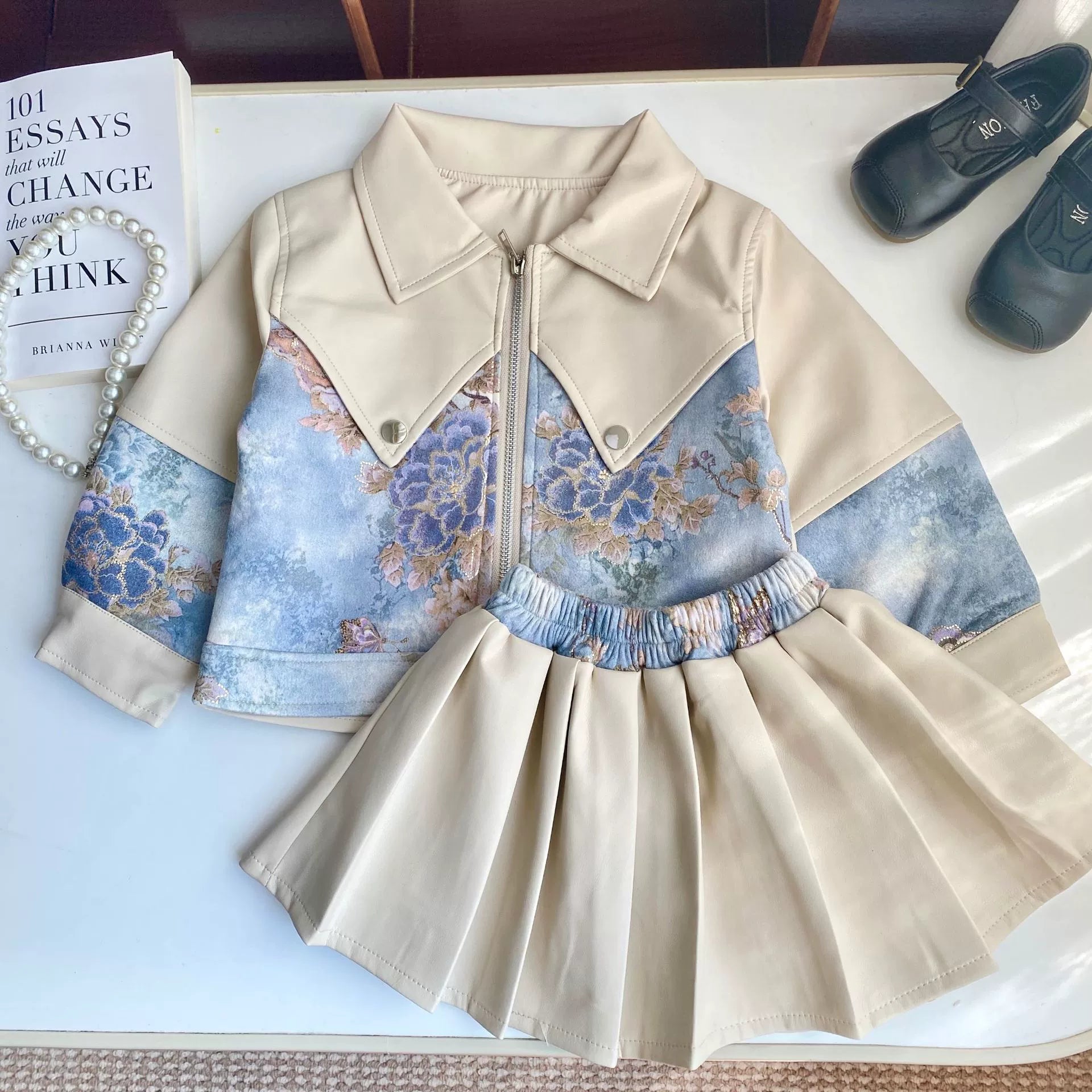 Conjunto Infantil Feminino Couro Floral