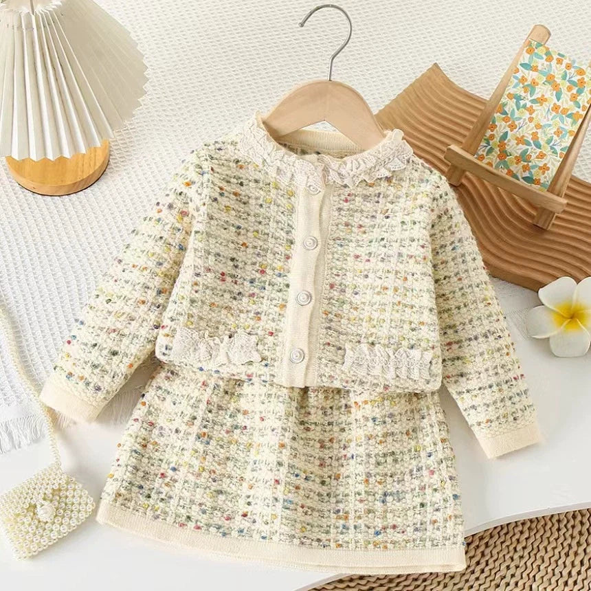 Conjunto Infantil Feminino Tricô Bolinhas Coloridas