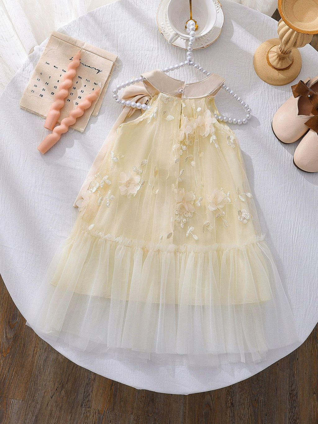 Vestido Infantil Tule Floral com Lacinho