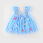 Vestido Infantil de Tule com Asas e Flores