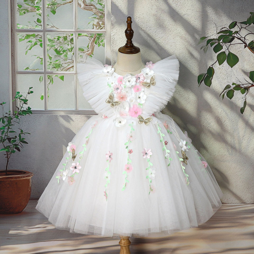 Vestido Infantil de Festa Branco Flores