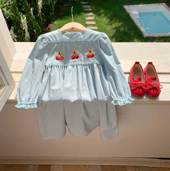Vestido Infantil Manga Longa Cerejinhas