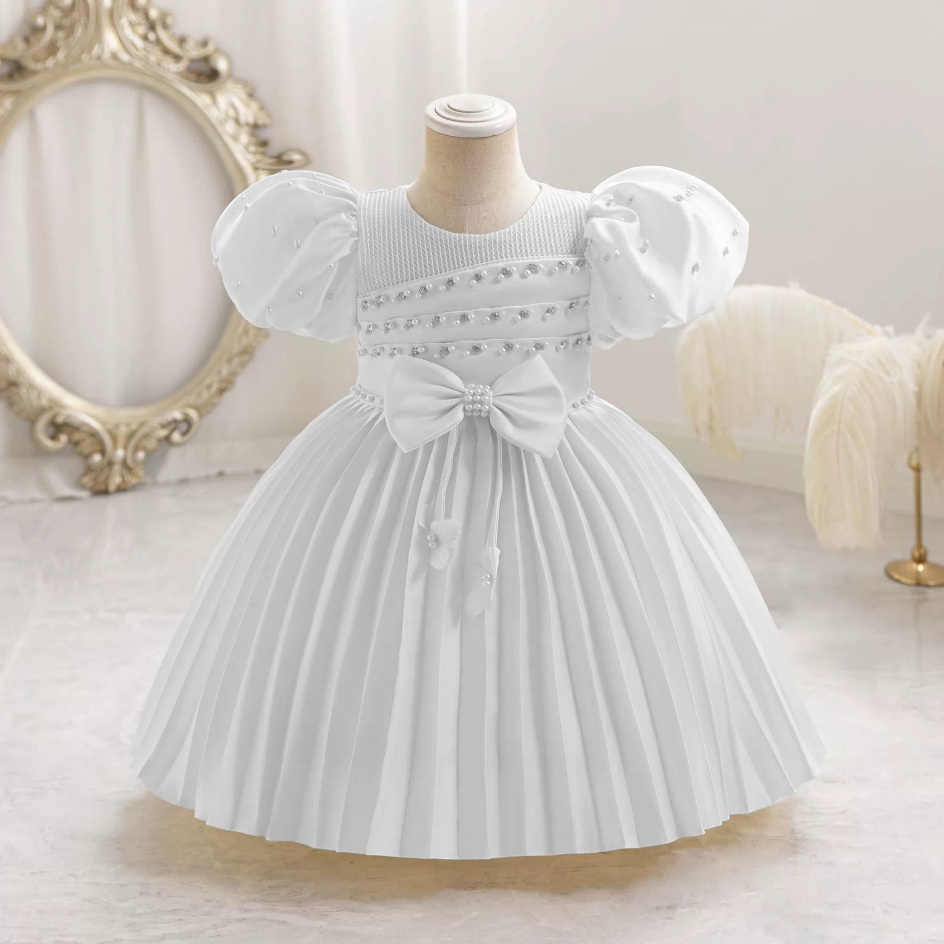 Vestido Infantil De Festa Com Pérolas e Laço