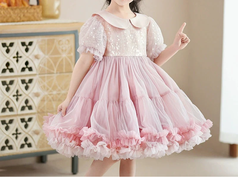 Vestido Infantil Rosa Lantejoulas