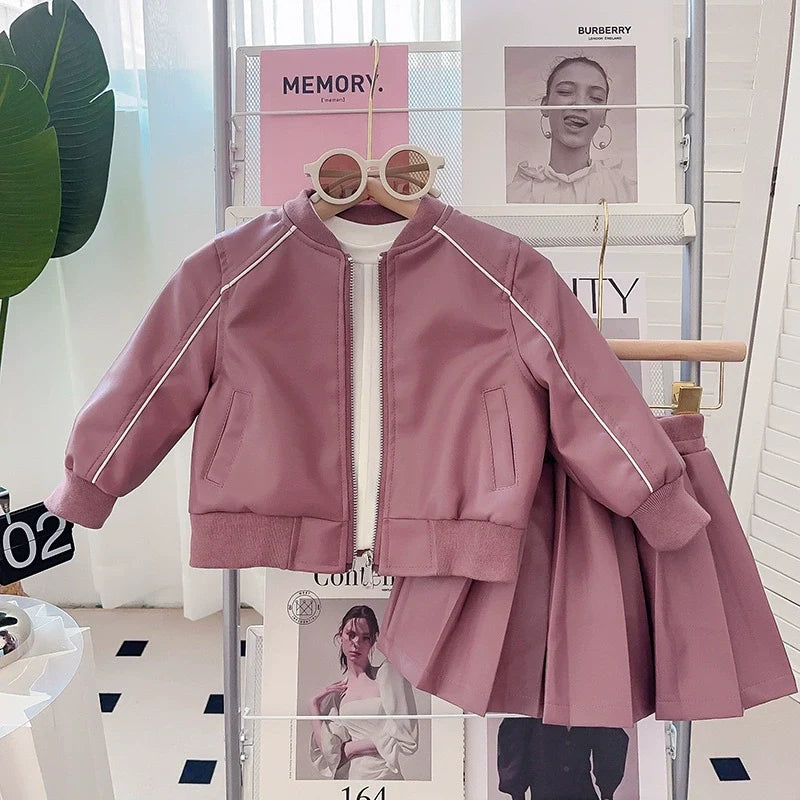 Conjunto Infantil Feminino Jaqueta e Saia Plíssada
