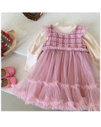 Vestido Infantil Tweed Tule + Manga Longa