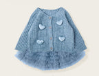 Conjunto Infantil Cardigan Corações + Saia Tule