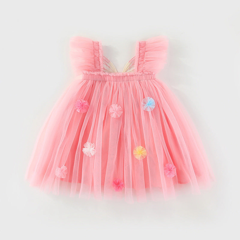 Vestido Infantil de Tule com Asas e Flores