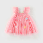 Vestido Infantil de Tule com Asas e Flores