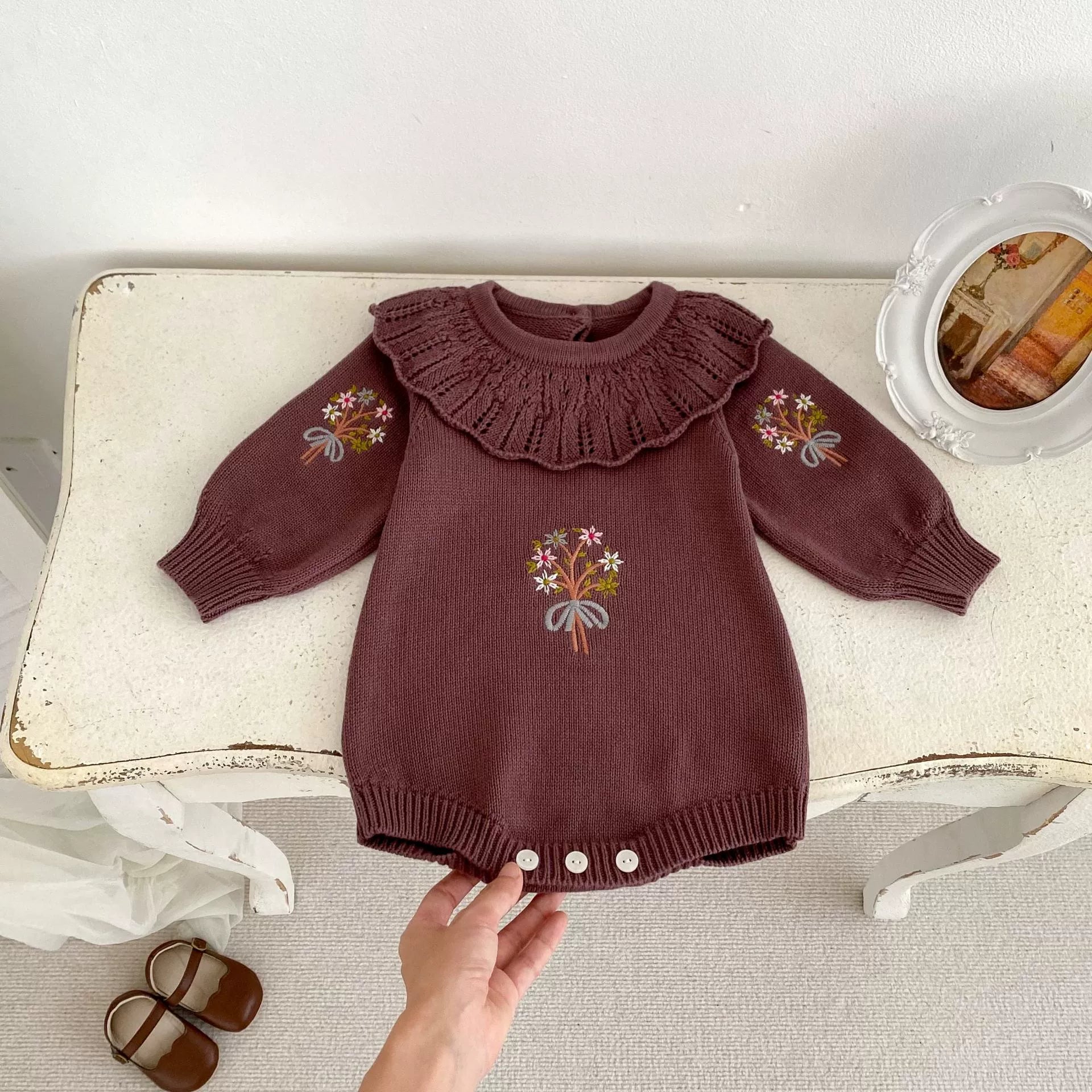 Body Infantil de Tricô Bordadinho Flores