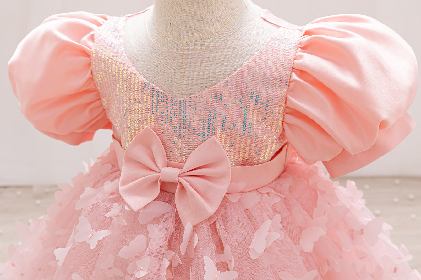 Vestido de Festa Infantil Borboletas e Laço