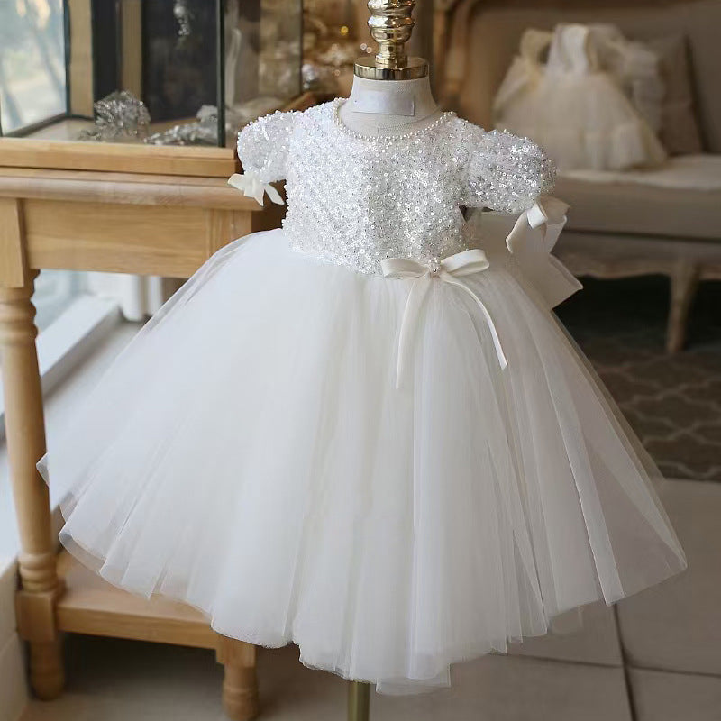 Vestido Infantil Branco Lantejoulas e Tule