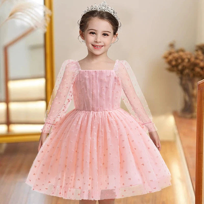 Vestido de Festa Infantil Tule Coraçõeszinhos