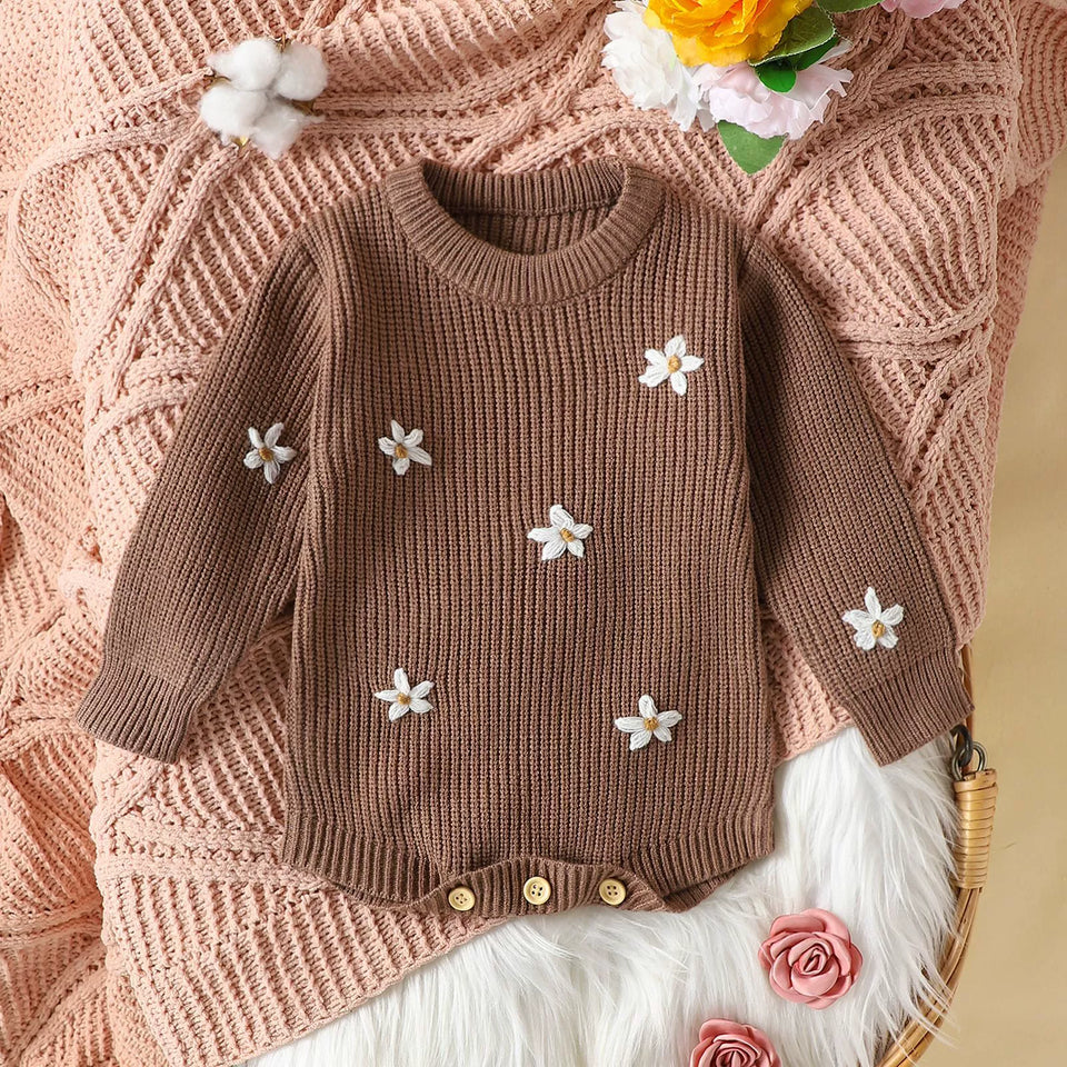 Body Infantil de Tricô Florzinhas