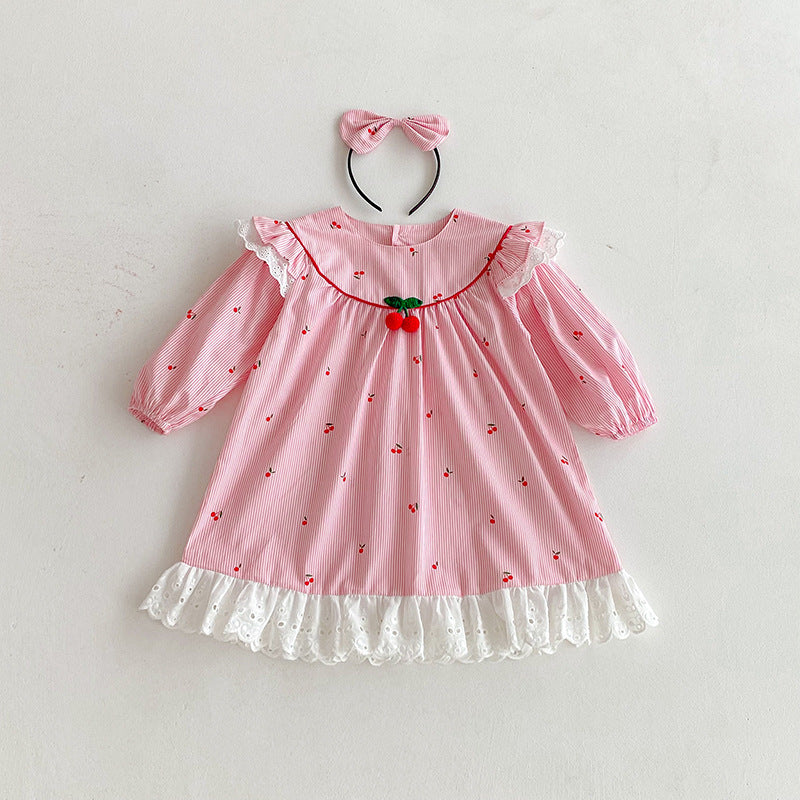 Body/ Vestido Infantil Rosa Cerejinhas