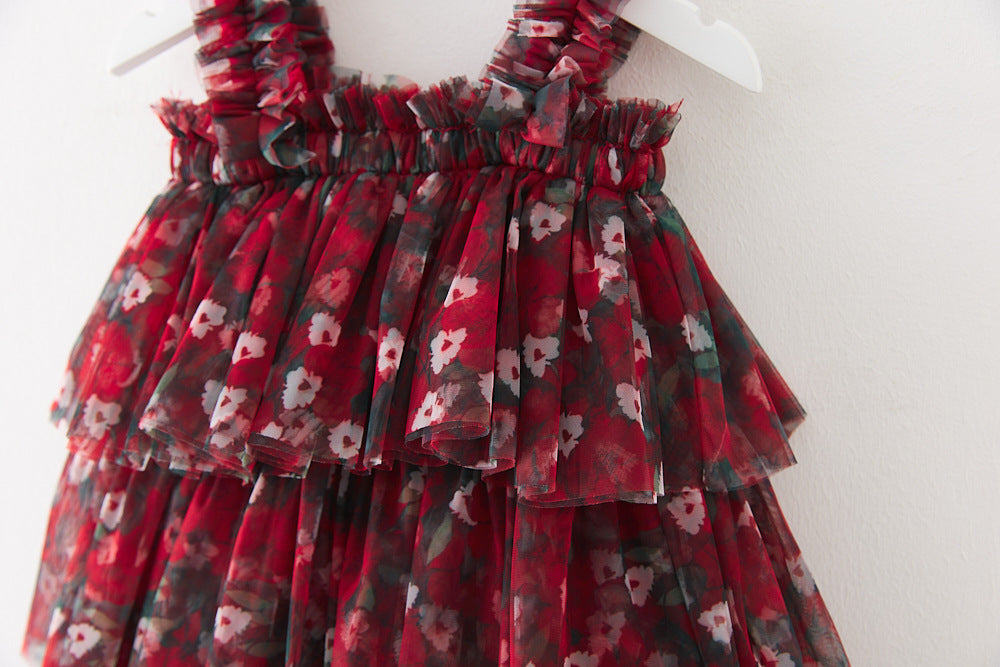 Vestido Infantil Tule Camadas com Flores