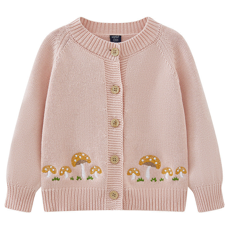 Cardigan Infantil De Tricô Cogumelo