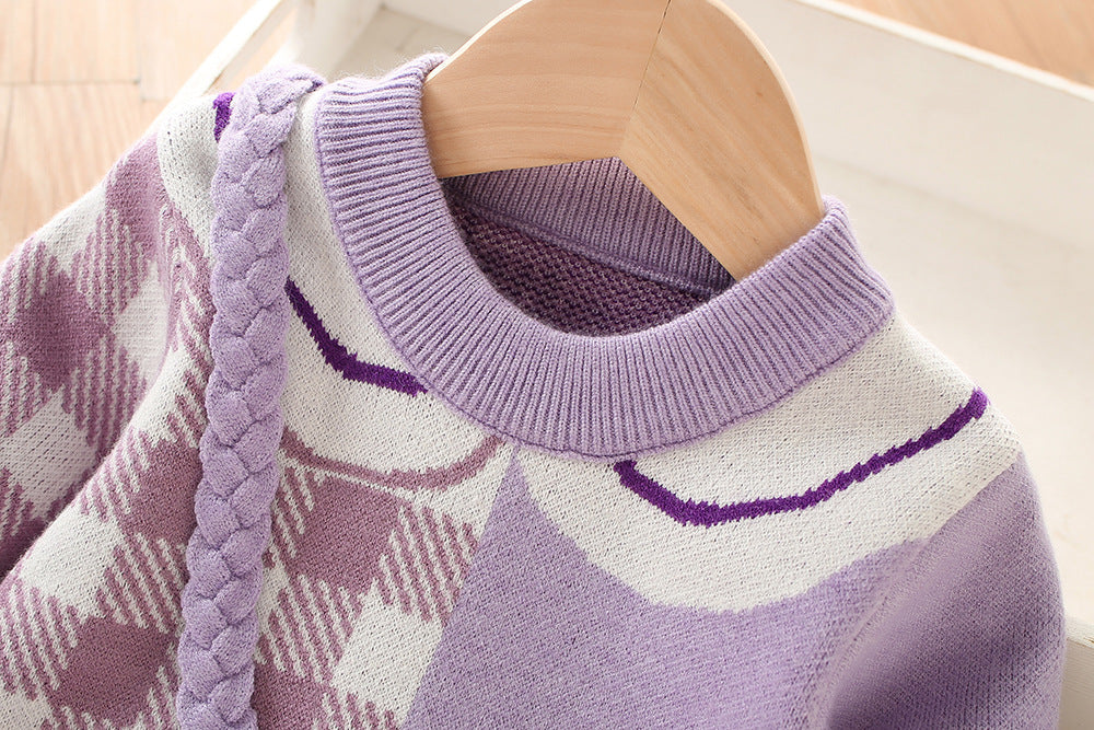Vestido Infantil Roxo De Tricô Coelhinho