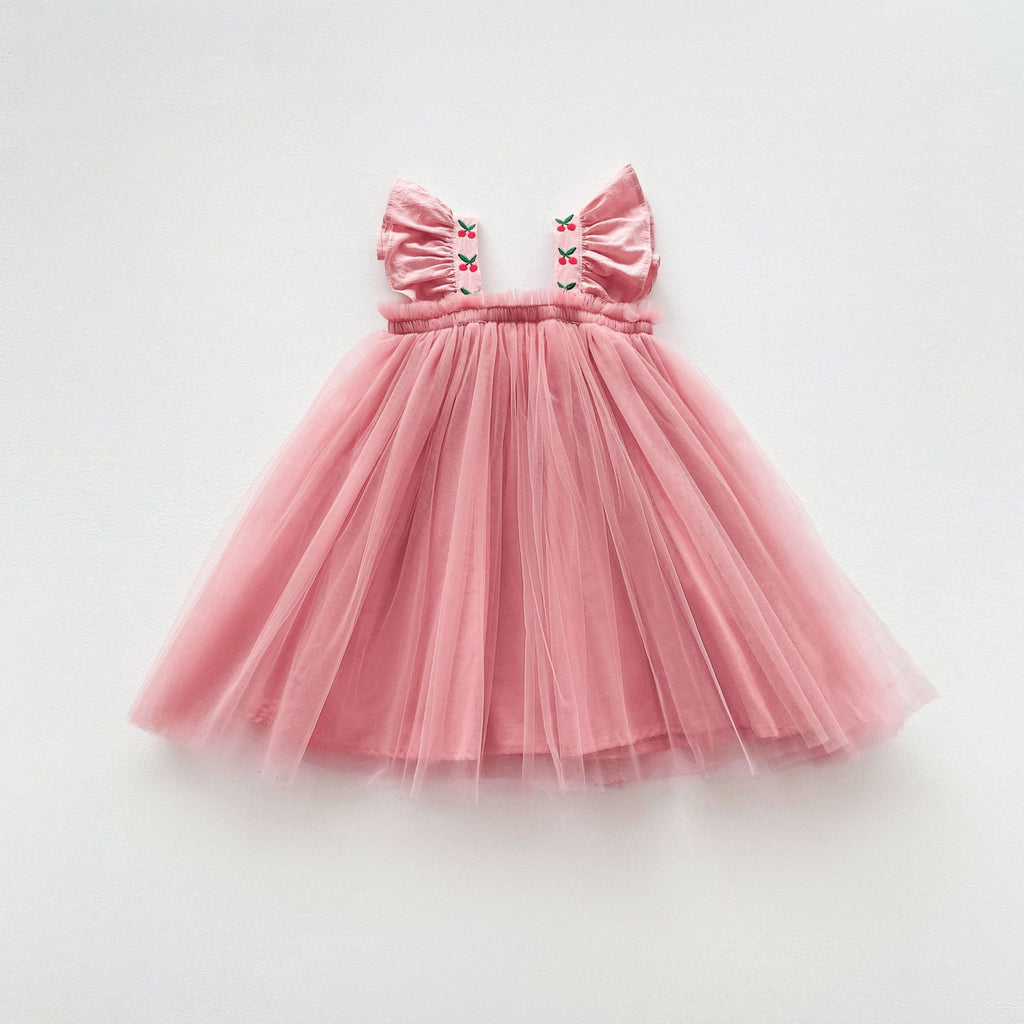 Vestido Infantil Tule Alcinha Cerejinhas