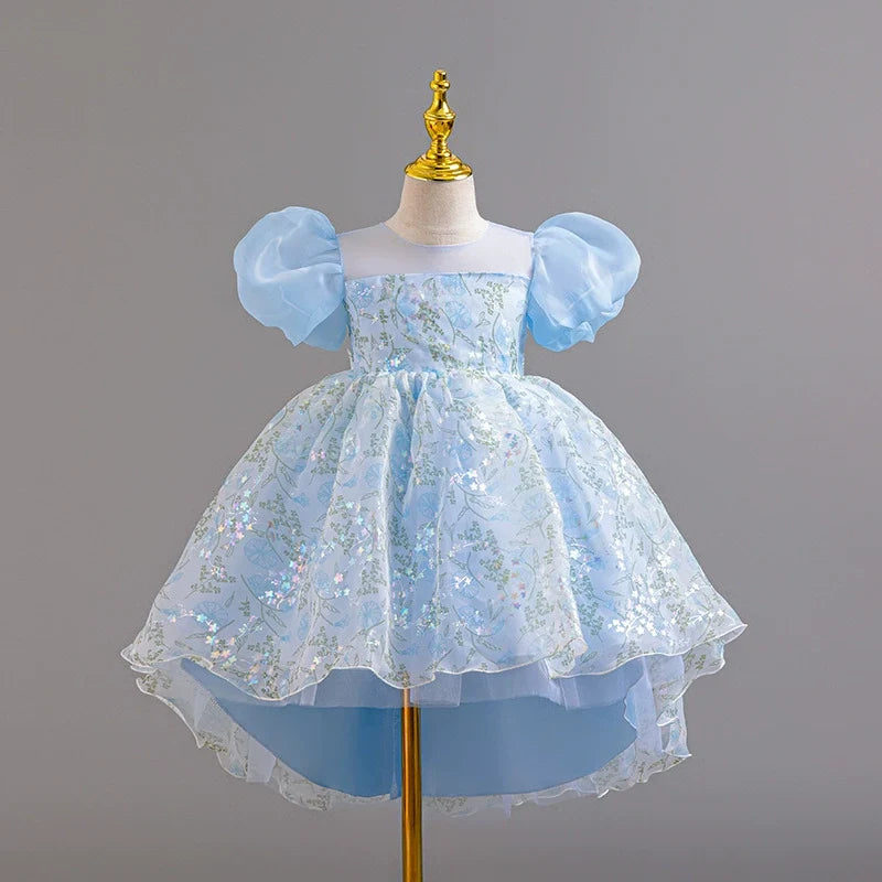 Vestido Infantil Folhas Manga Bufante