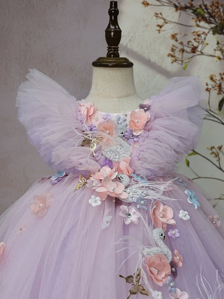 Vestido Infantil de Festa Floral Flamingo