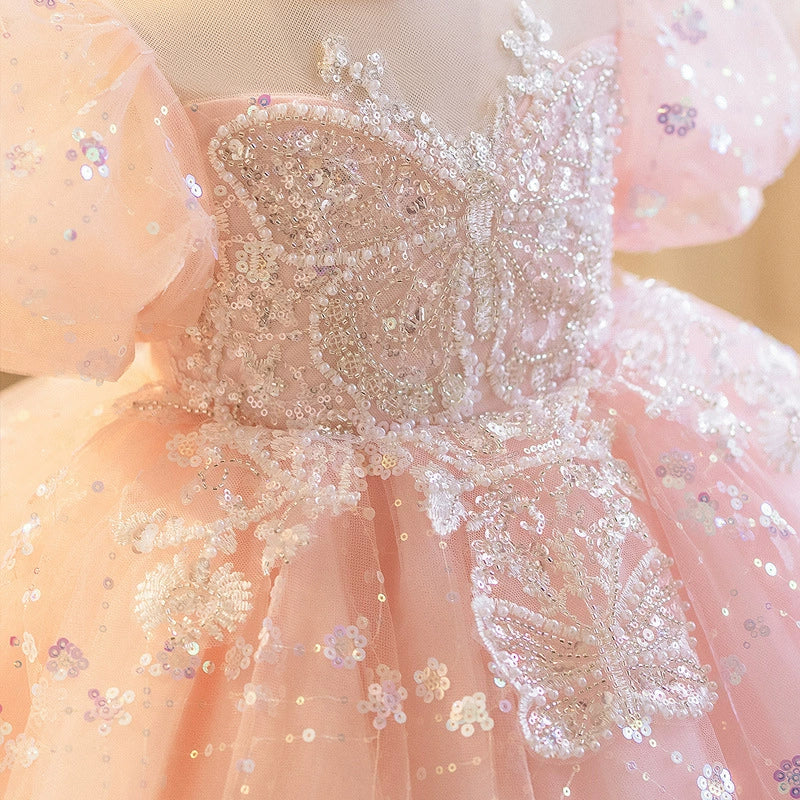 Vestido de Festa Infantil Borboleta Lantejoulas