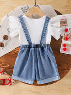 Jardineira Jeans Cerejinha + Blusinha