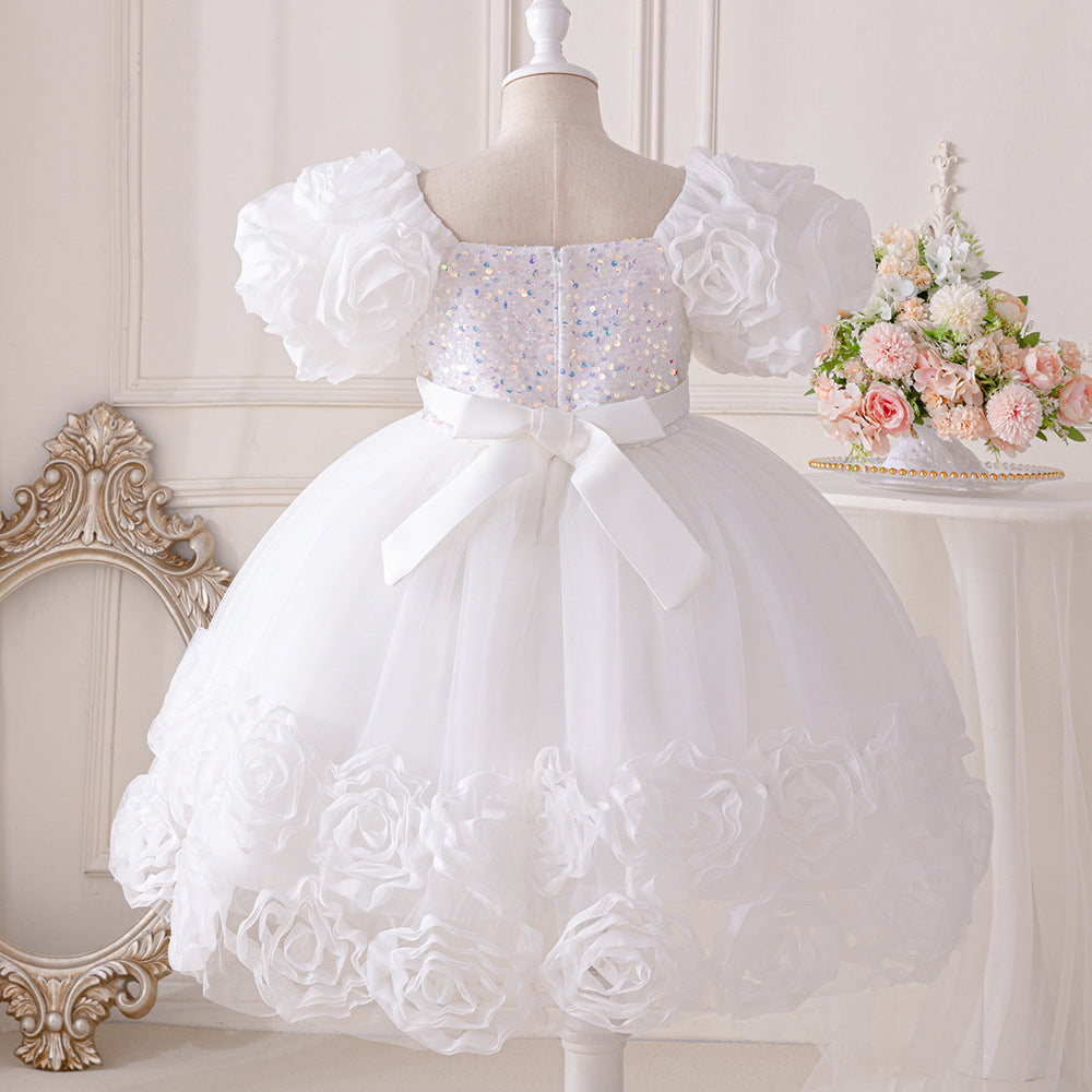 Vestido Infantil de Festa Flores e Lantejoulas