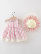 Vestido Infantil Lístras Lacinhos + Chapéu