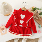 Conjunto Infantil Feminino de Tricô Coração