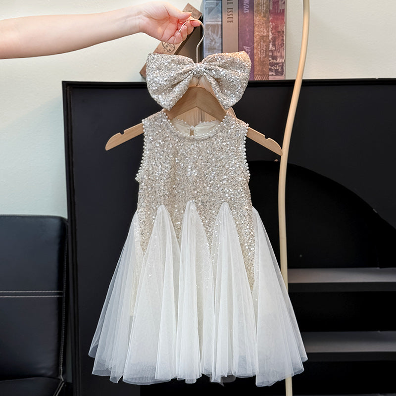 Vestido Infantil Brilhante Lacinho