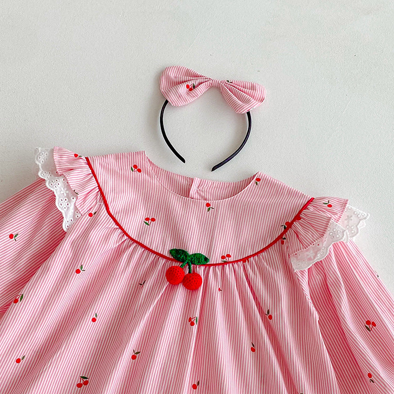 Body/ Vestido Infantil Rosa Cerejinhas