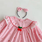 Body/ Vestido Infantil Rosa Cerejinhas