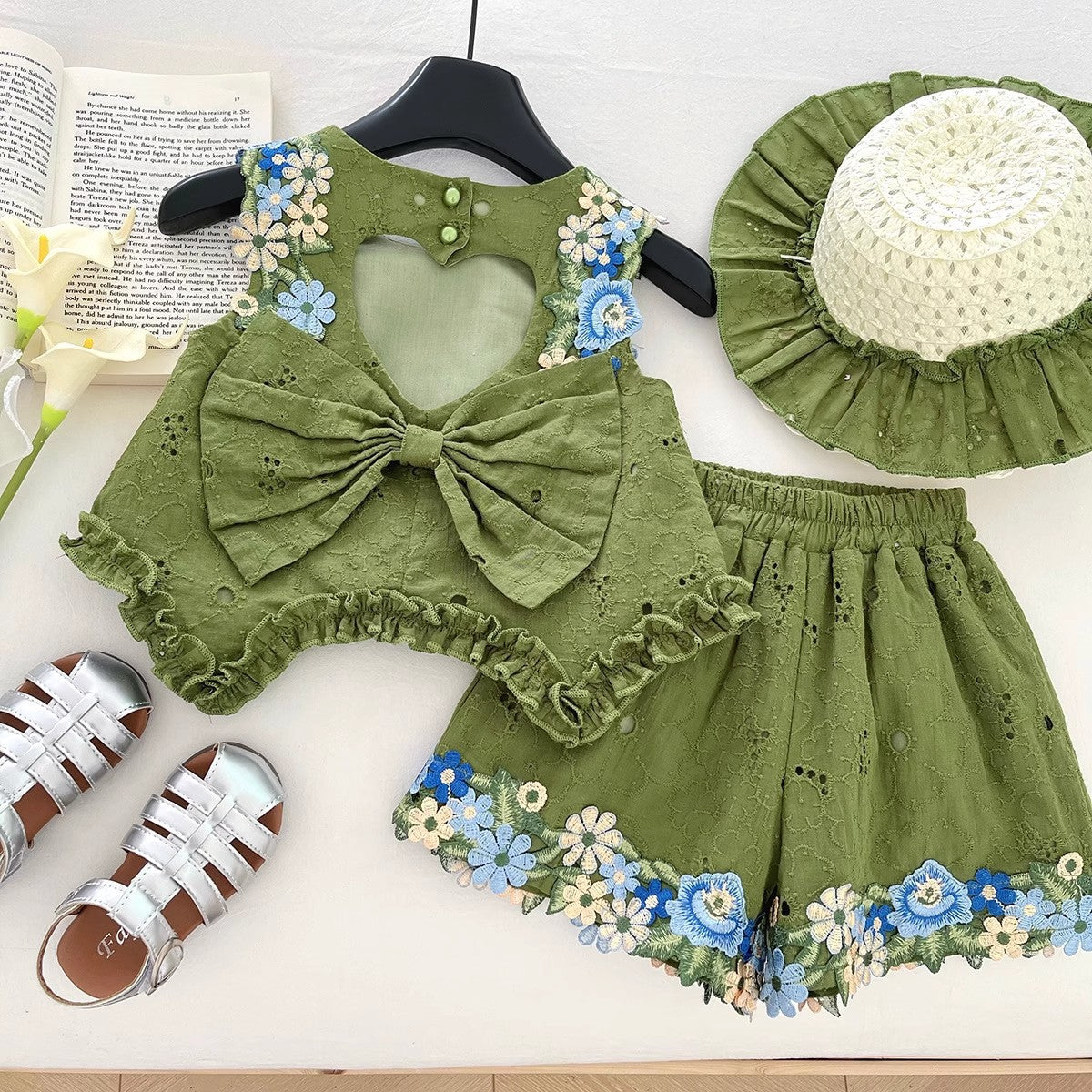 Conjunto Infantil Feminino Verde Florzinhas