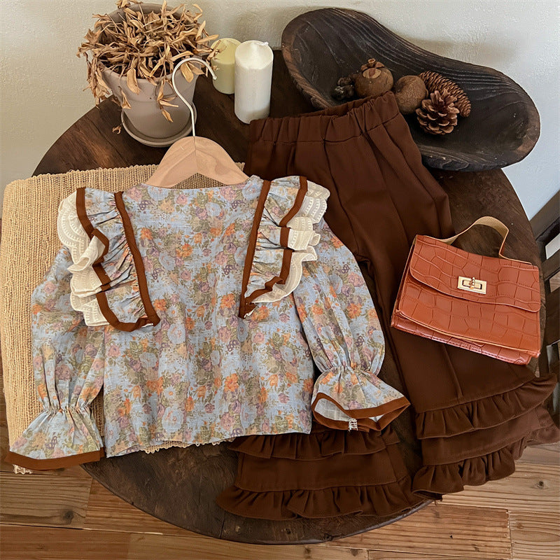 Camisa Infantil Feminina Floral Botões