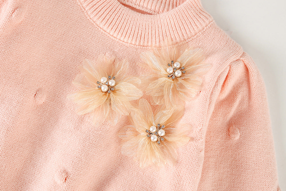 Conjunto Infantil Feminino Tricô Flores