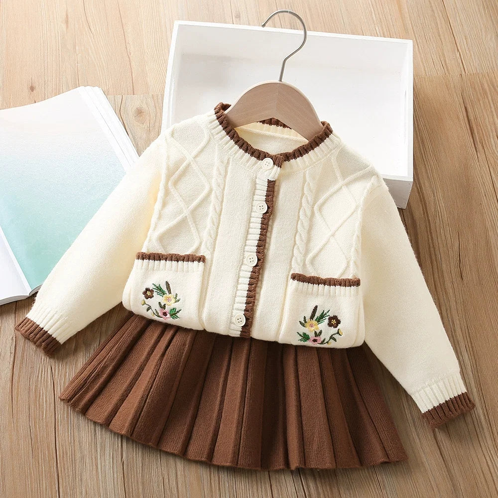 Conjunto Infantil Feminino Tricô Mussi Florzinhas