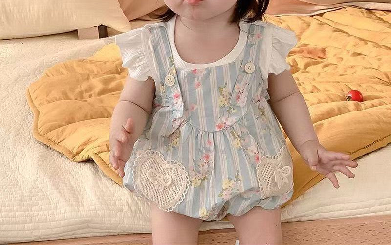 Conjunto Infantil Feminino Jardineira Floral