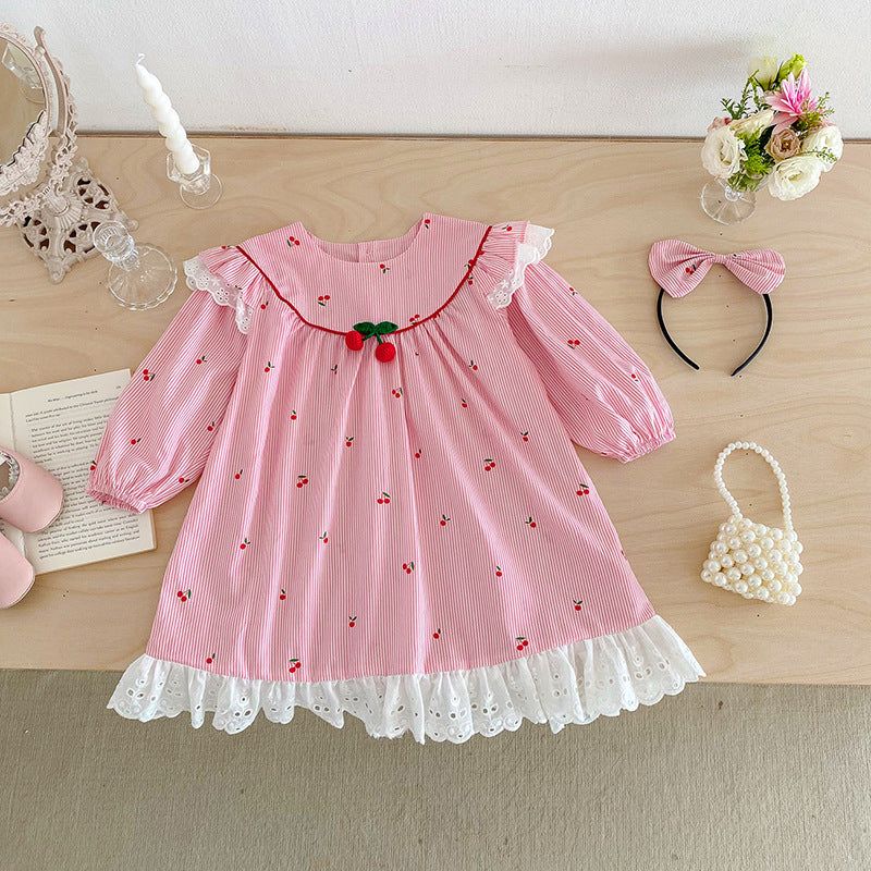 Body/ Vestido Infantil Rosa Cerejinhas