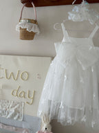 Vestido Infantil de Tule Flores Lacinho