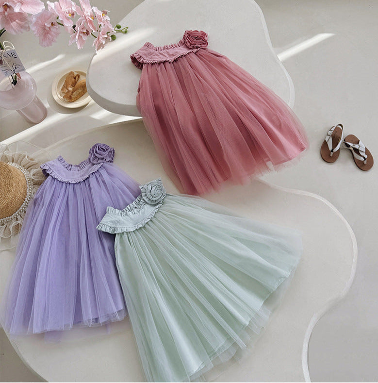 Vestido Infantil de Tule Flor