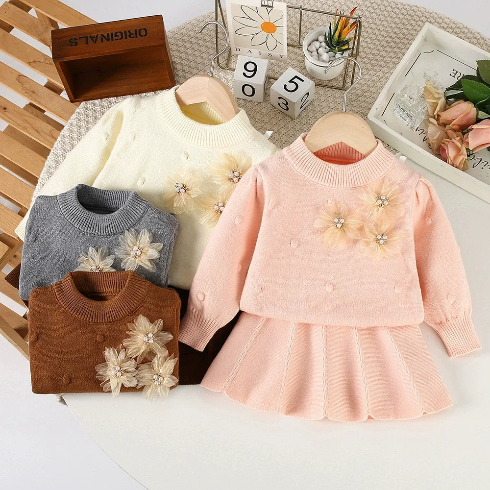 Conjunto Infantil Feminino Tricô Flores