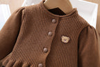Vestido + Cardigan Infantil Tricô Ursinho